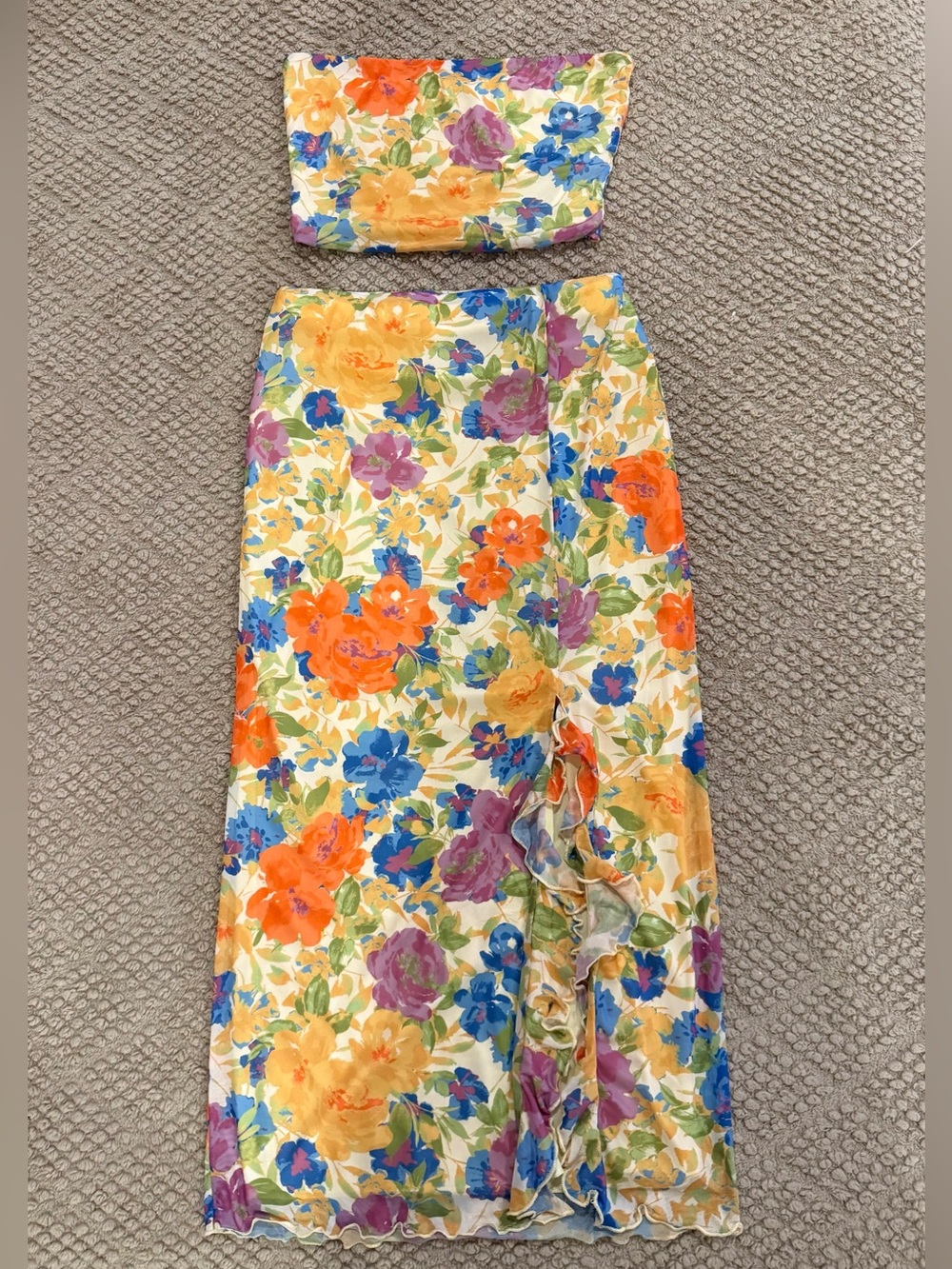 12th Tribe Floral Midi Skirt in Orange, Blue & Pink - Picture 3 of 3